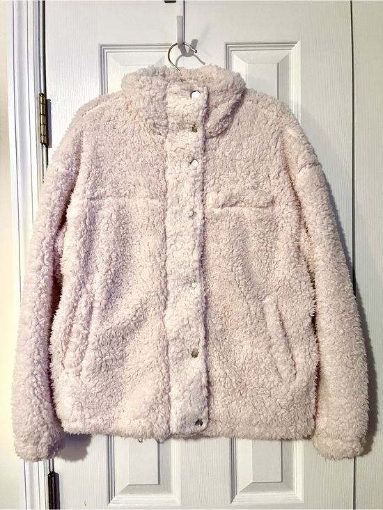 Thread & Supply Jackets & Blazers - Thread & Supply Ivory Sherpa Fleece Jacket High Collar Snap Front Size Small